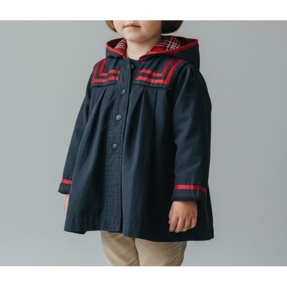 Vintage Classic Club Baby Navy Sailor Coat 24M Hooded Plaid Lined 90s